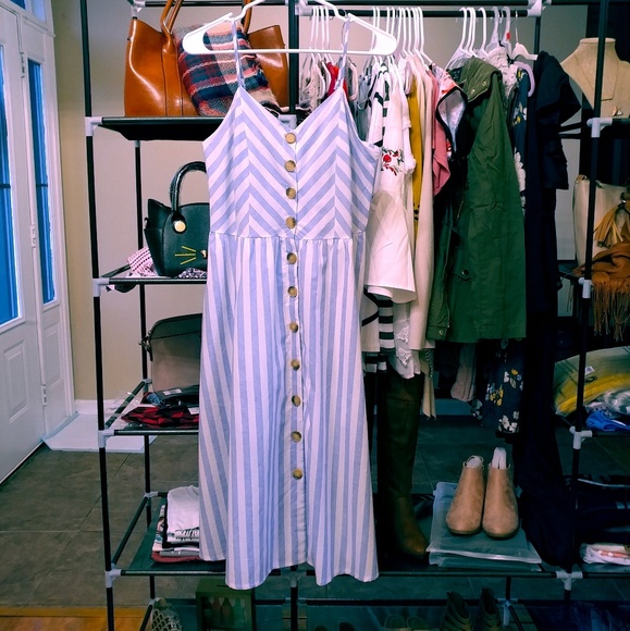  Striped Button Down Midi Dress - Picture 3 of 8